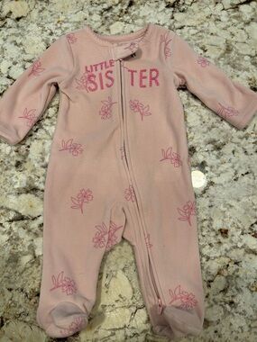 Carters Pink "Little Sister" Floral Fleece One-Piece for Kids